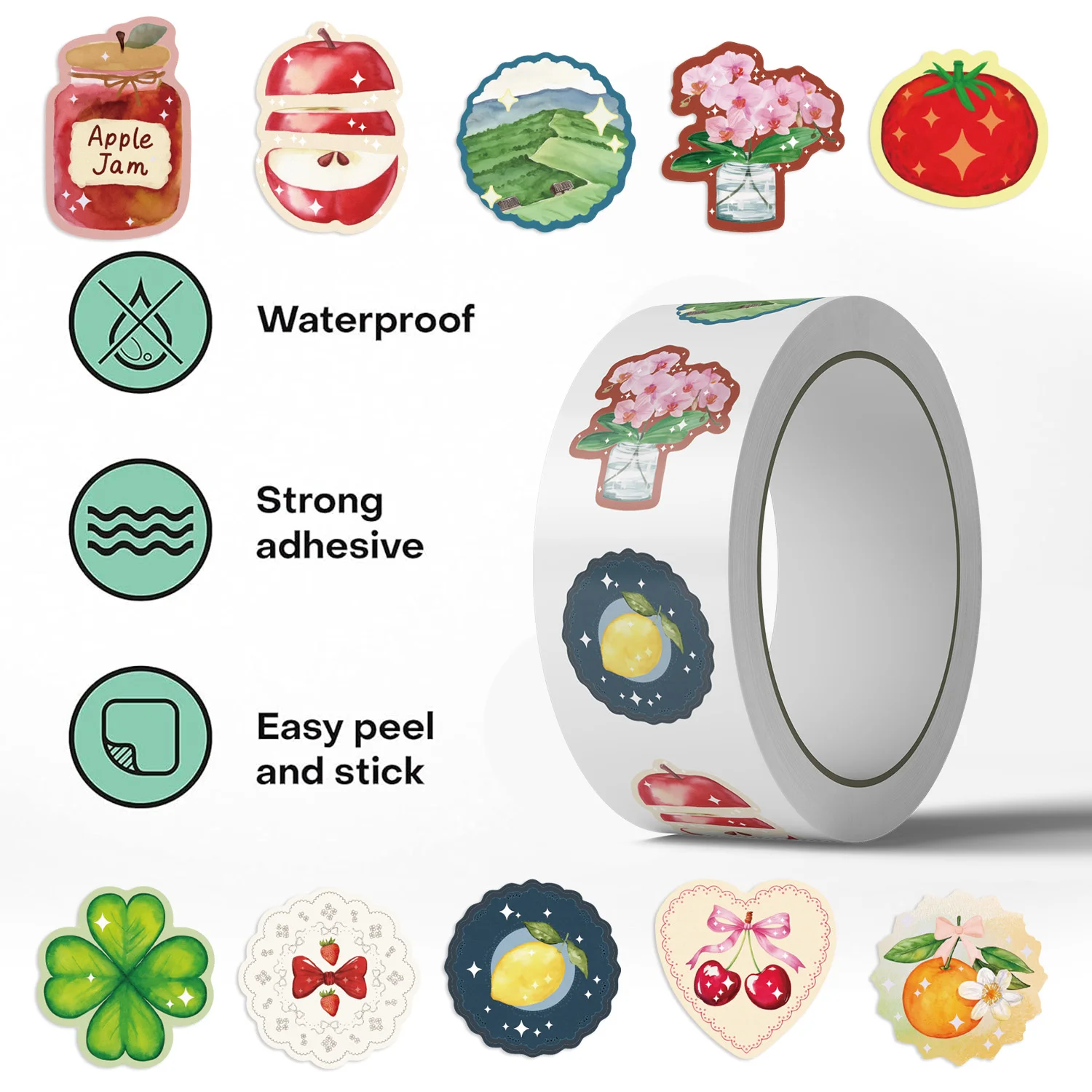 500 stücke Kreative Cartoon Obst Blume PVC Aufkleber Ästhetische Dekoration Telefon Fall Wasser Tasse Laptop Schreibwaren Wasserdicht Aufkleber