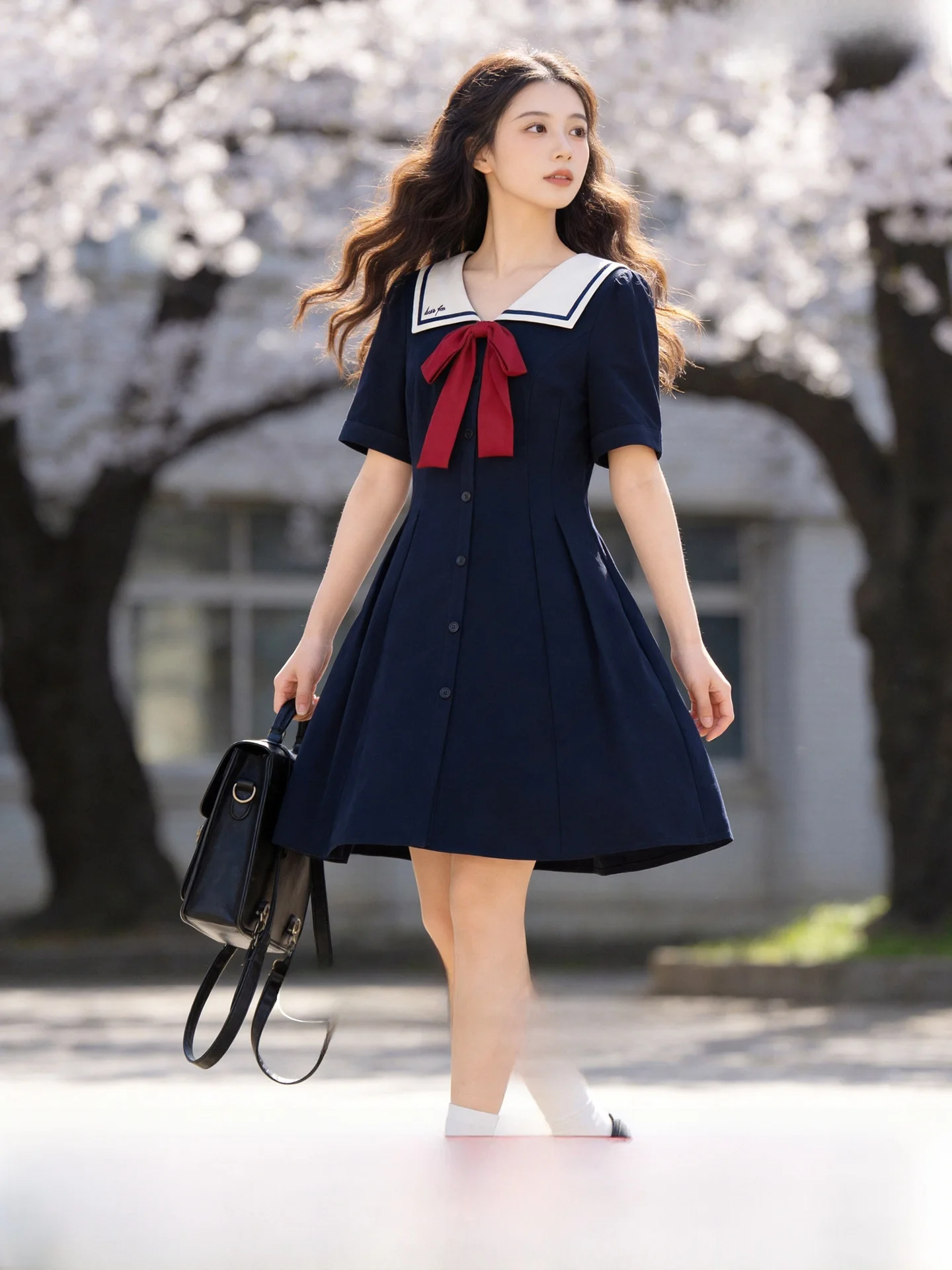 

Wuji Home Summer 2026 A-Line Skirt with Bow Waist Cinching College Style Women's Clothing Commute Style Polyester Fabric