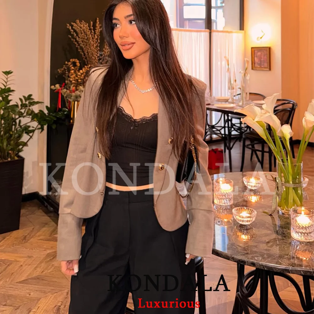 KONDALA Büro-Damen Schicker Grauer Kurzer Blazer Langarm Vintage Slim Jacken Mode 2026 Sommer Herbst Formelle Oberbekleidung – Detail 6