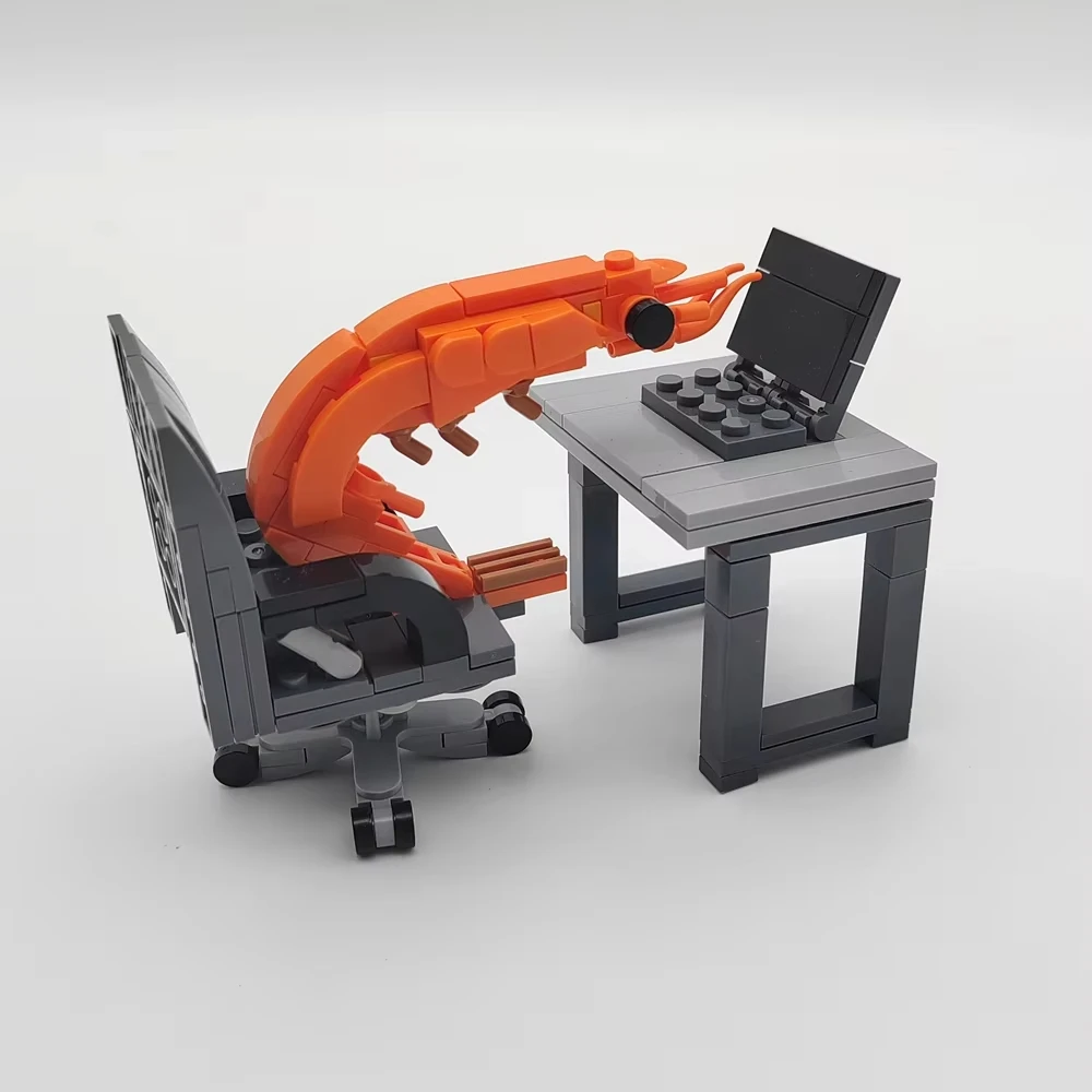 Juguete de Construcción de Camarones de Moda en Internet, Bloques de Construcción Articulados, Divertido y Creativo, Regalo para Oficina y Decoración de Empresa