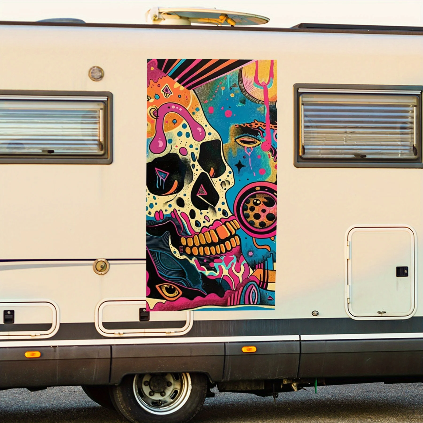 

Психоделический череп, наклейка на дверь автомобиля для дома на колесах, ПВХ, самоводонепроницаемая палочка, яркие автомобильные внешние аксессуары, декор, защита Gif