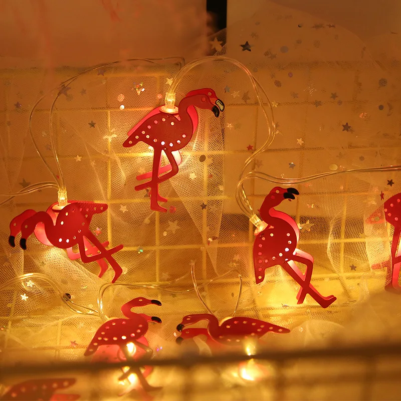 LED iron art flamingo string lights, battery-powered with a fresh and simple design
