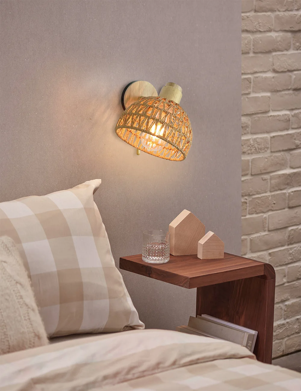 Rattan Wall Lamp Bedside Bedroom Mirror Wall Lamp Woven Wall Lamp Paper Rattan Zipper Lamp