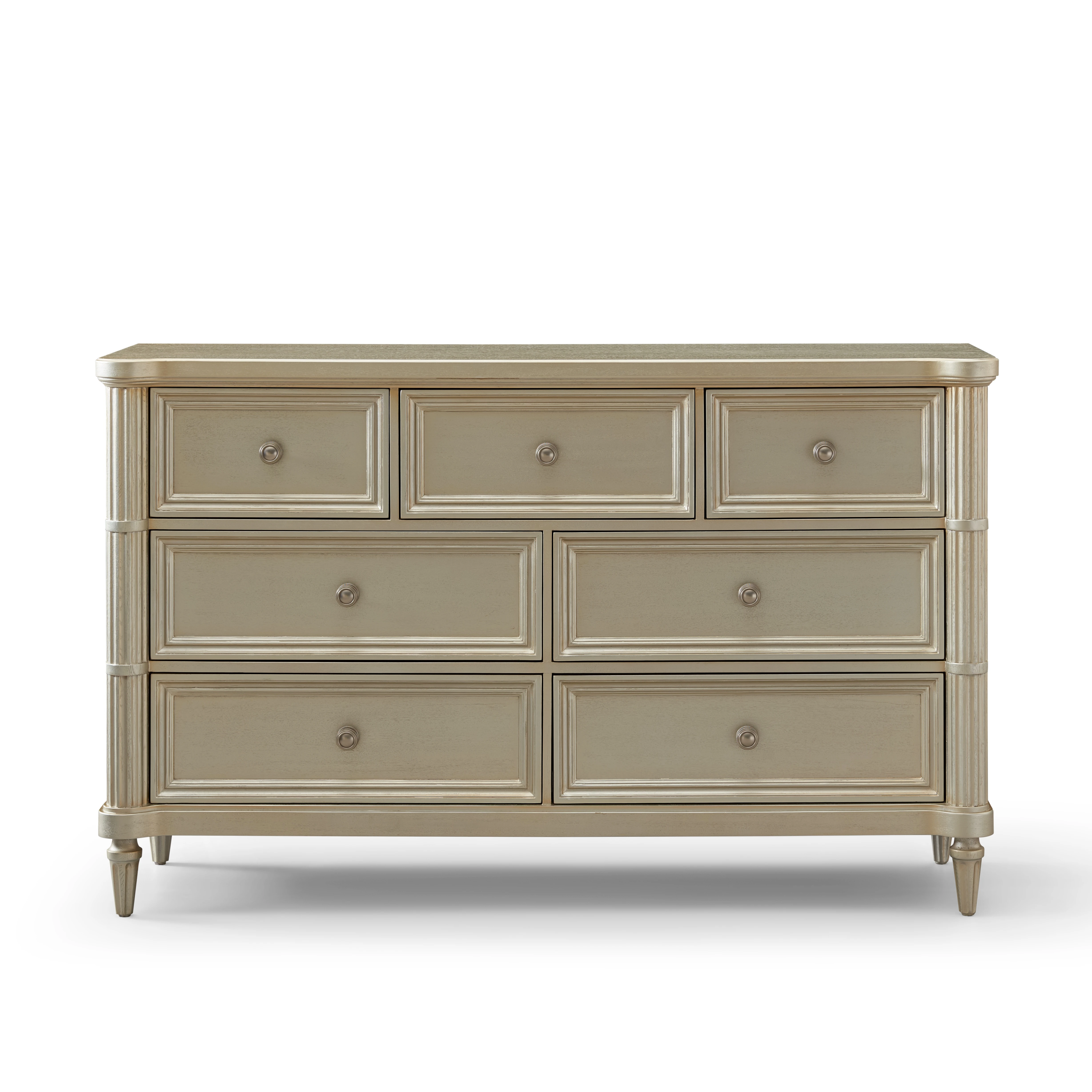 

!@Luxury 7-Drawer Dresser with Gold Finish Classic Wooden Chest of Drawers for Bedroom Storage