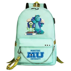 Monsters University Backpack Teenager USB Charging Chain Travel Backpack Student College Bookbag Mochila