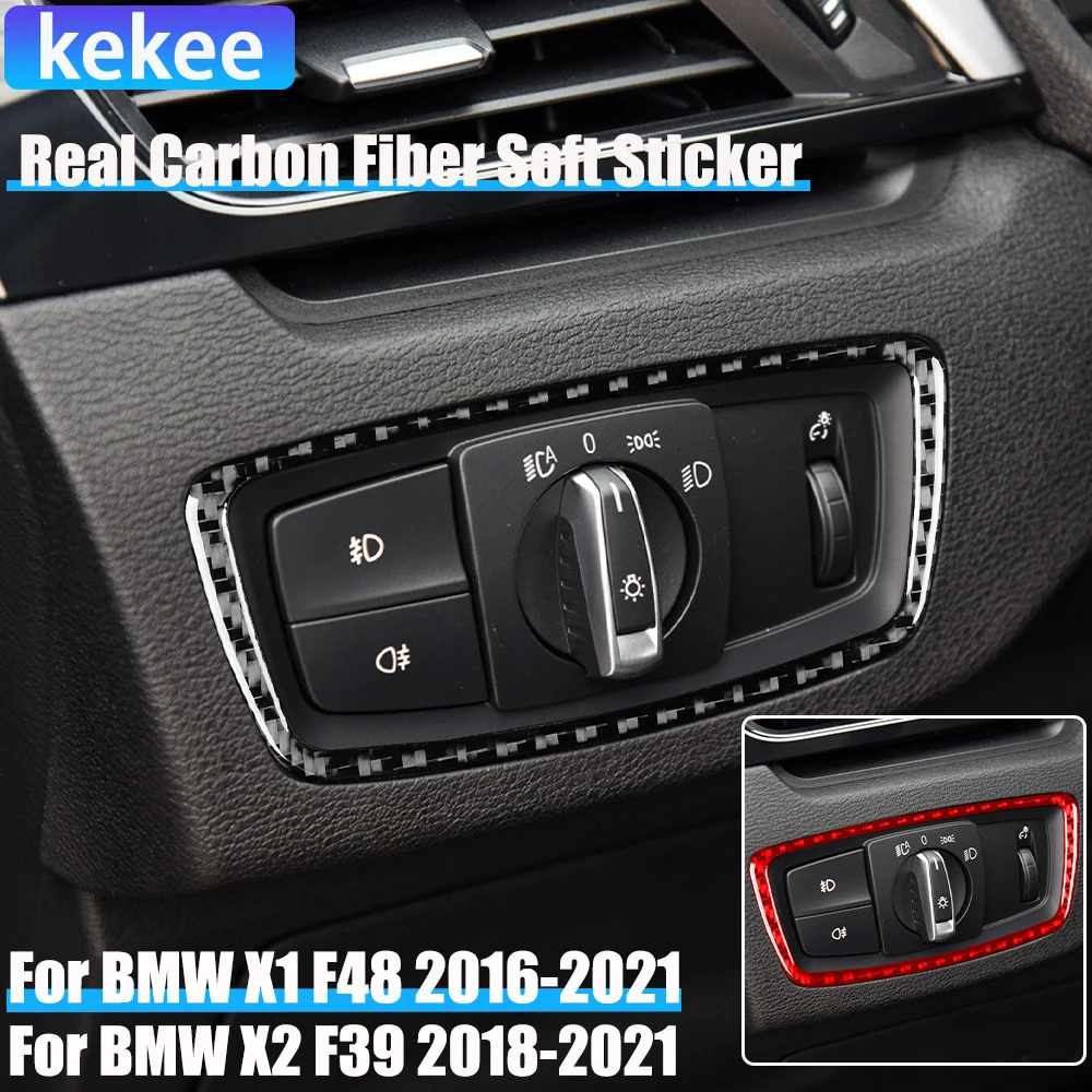 

Real Carbon Fiber Car Accessories Headlight Switch Decorative Trim Cover Soft Sticker For BMW X1 F48 2016-2021 X2 F39 2018-2021