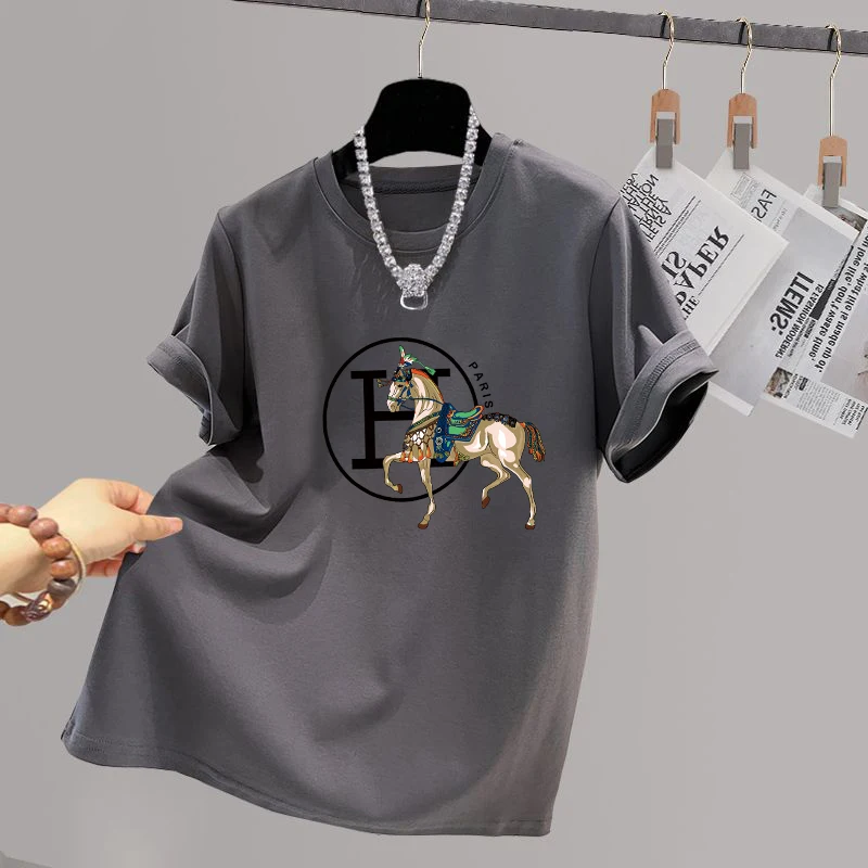 

Summer Fashion Letter Pure Cotton Tops Women T-shirt Casual Loose Drop Sleeve O-neck Pullovers