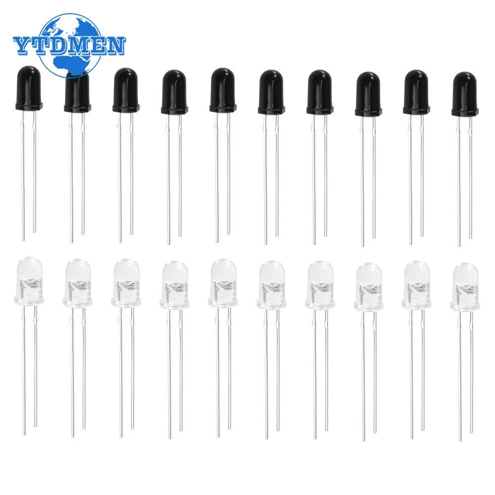 10pairs 3mm 5mm 940nm LED Infrared Emitter and IR Receiver Diode F3 F5 LEDs Diodes, for Arduino