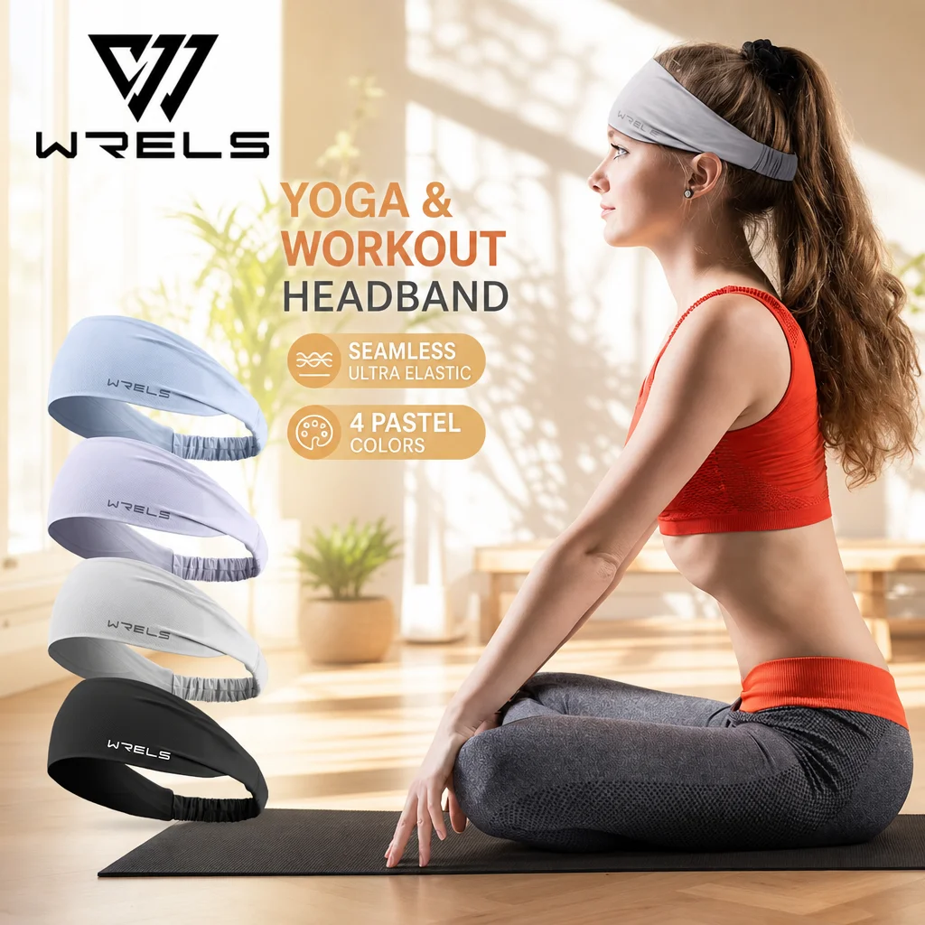 WRELS Wide Sports Headband Breathable Sweatband Quick Dry Hair Band Women Men Running Yoga Gym Fitness Tennis Athletic Headband