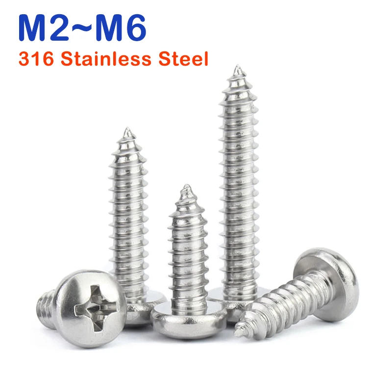 5~50pcs M2 M2.2 M2.6 M3 M3.5 M4 M5 M6  A4 316 stainless steel Cross Phillips Pan Round Head Self Tapping Wood Screw