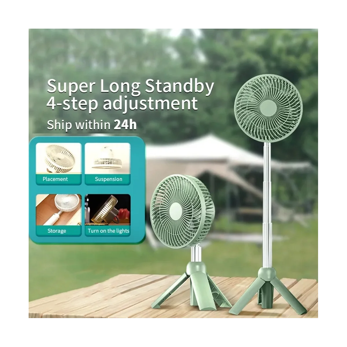 Portable Camping Fan Rechargeable Electric Fan Automatic Head Shaking Ceiling LED Light Tripod Stand Desktop Fan B