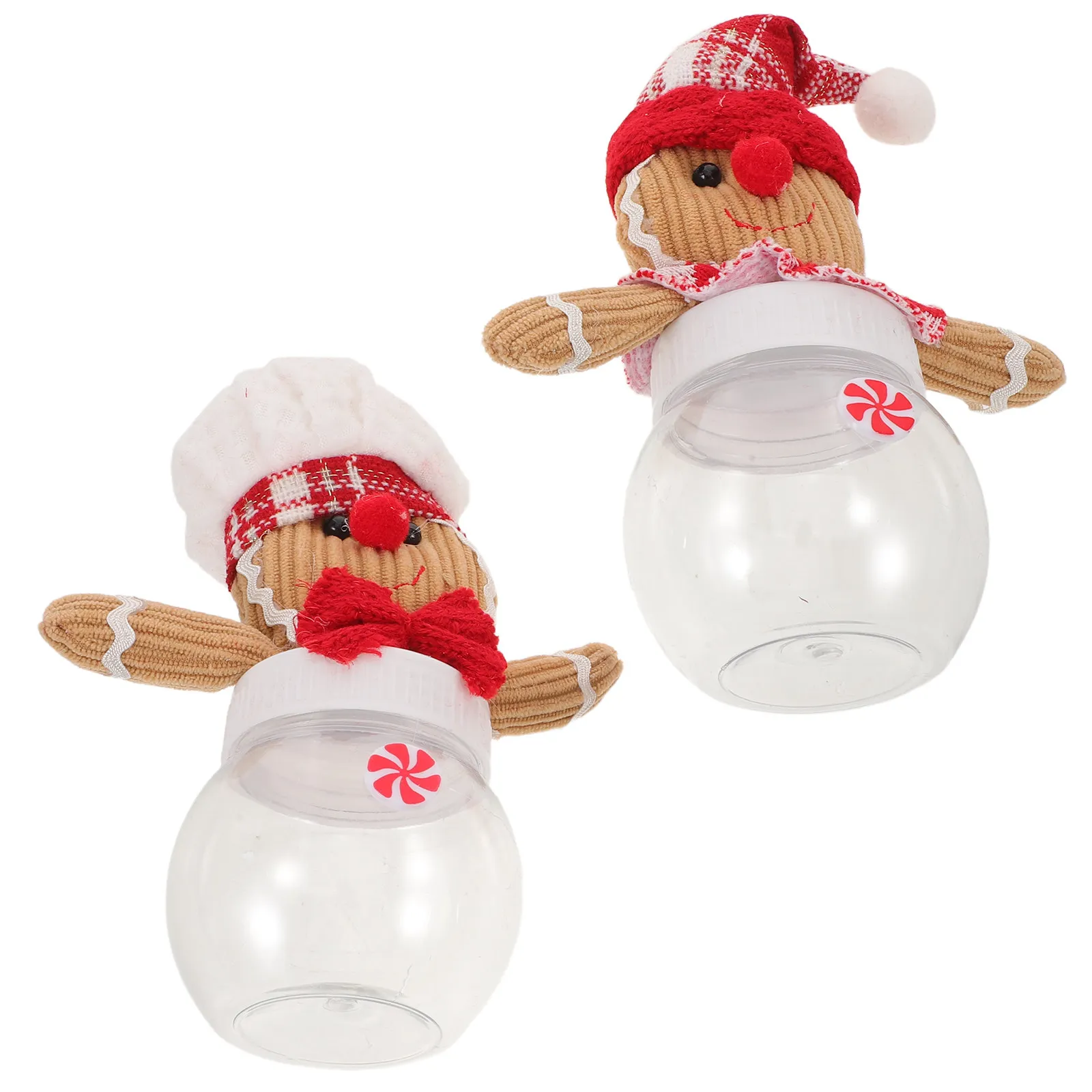 2Pcs Adorable Gingerbread Candy Jars Portable Xmas Containers for Biscuits Chocolates Holiday Gifts Gingerbread Man Container