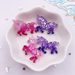 6PCS Colorful Resin Glitter 3D Unicorn horse Flatback Rhinestone Wedding Scrapbook Gems Figurines DIY Jewelry Crafts Accessories