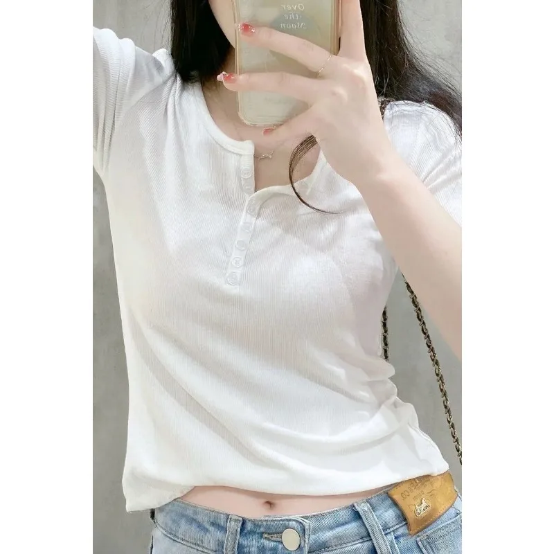 

Женская серая хлопковая футболка с вышивкой, винтажная, свободного кроя, повседневная, летняя, с коротким рукавом