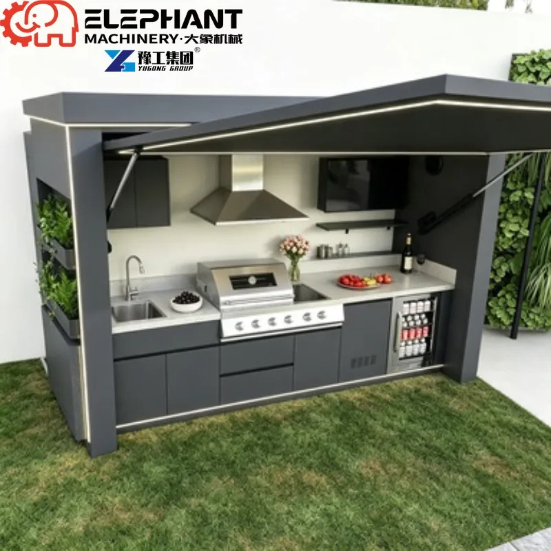 Stainless Steel Outdoor Kitchen Cabinet Foldable Modular Chrome Plated BBQ Station With Remote Control & Flame Protection