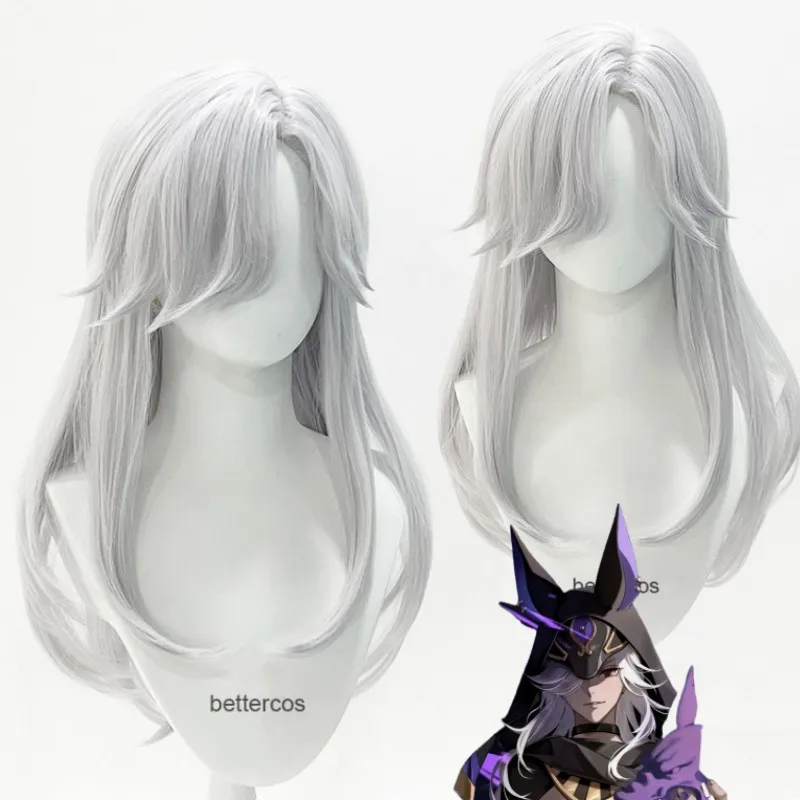 High Quality Cyno Cosplay Wig Impact Long Silver White Wig Cosplay Anime Cosplay Wigs Heat Resistant Synthetic Wigs
