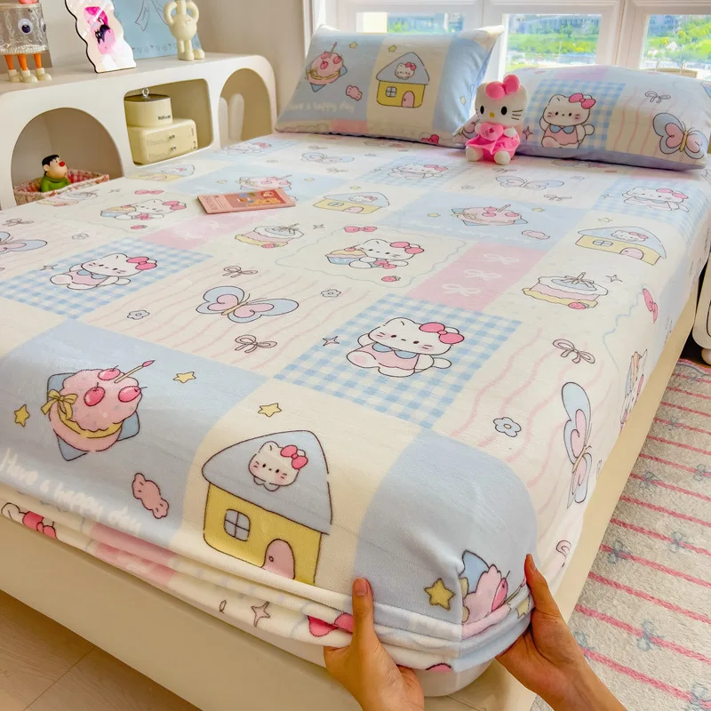 

Sanrio Hello Kitty Bed Sheet Four Piece Set Cartoon Cute My Melody Quilt Set Bed Sheet Quilt Cover Student Dormitory Girls Gifts