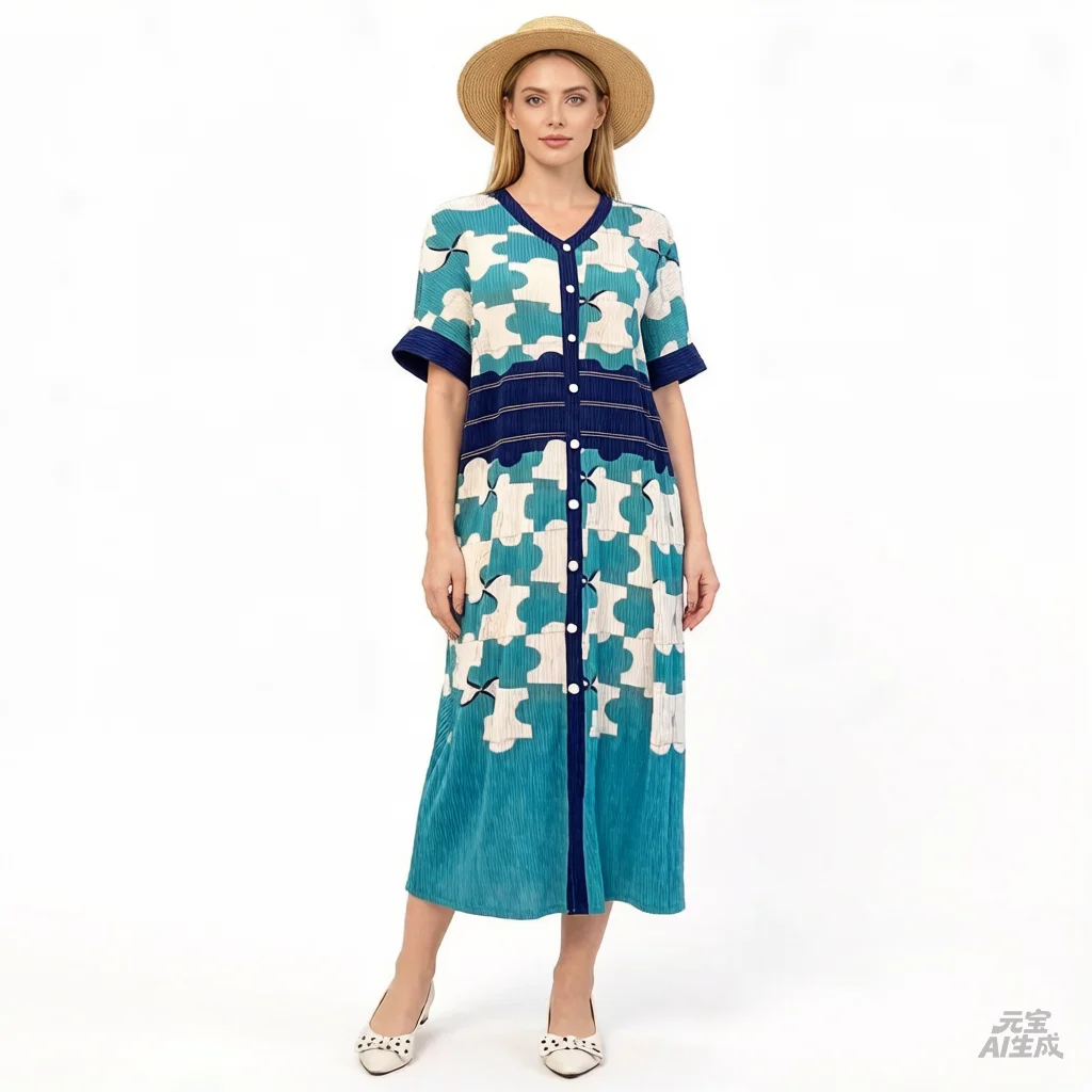 

Плиссированное платье Miyake 2026: Новинка для женщин, модный градиентный дизайн, свободный крой больших размеров, элегантное платье средней длины на одной пуговице