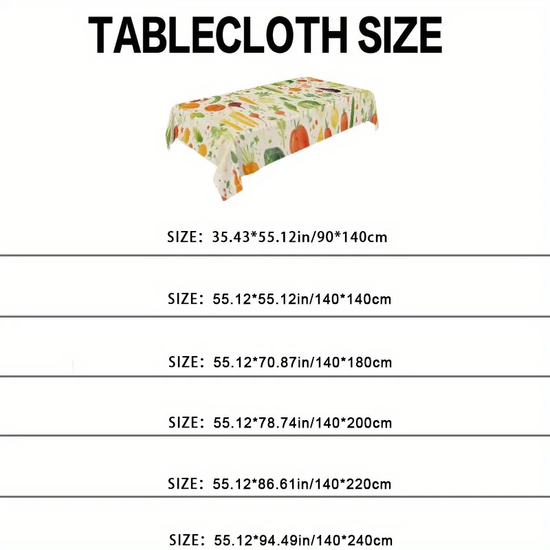 1pc Soft Watercolor Vegetable Tablecloth with Beige & Green Leaf Pattern - ' Party Table Cover, Easy-Clean Fabric for Dining Table, Picnic, Camping, Shower - Carrot, Tomato, Cabbage, Lettuce Design