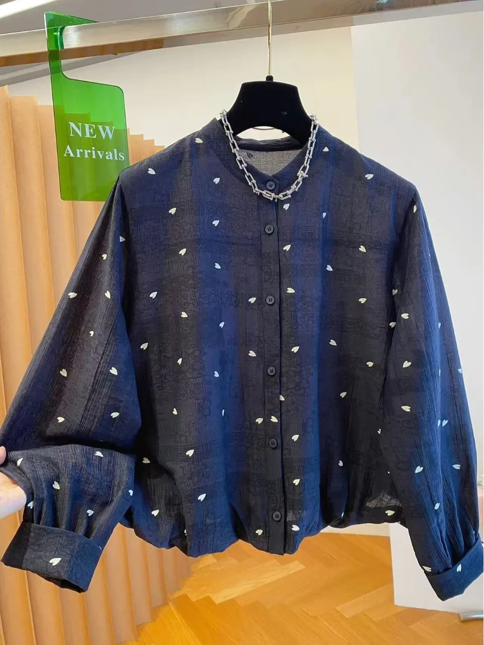 

Ele Bla Polka Dot Long Sve irt Women's Loose Thin Silk Autumn New Sle Commute Sle Korean Version Breathable
