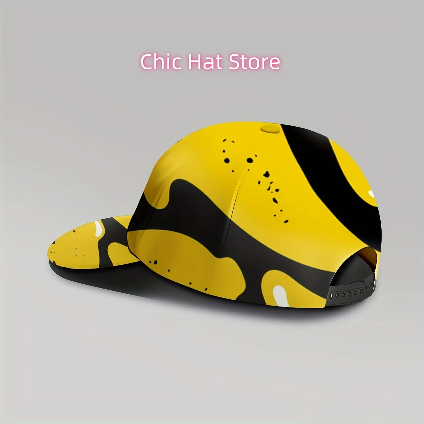 1pc, Abstract Art Yellow And Black Wave Cap, Unisex, Adjustable, Breathable, Sun Shielding, Sporty Chic, Trendy City Style