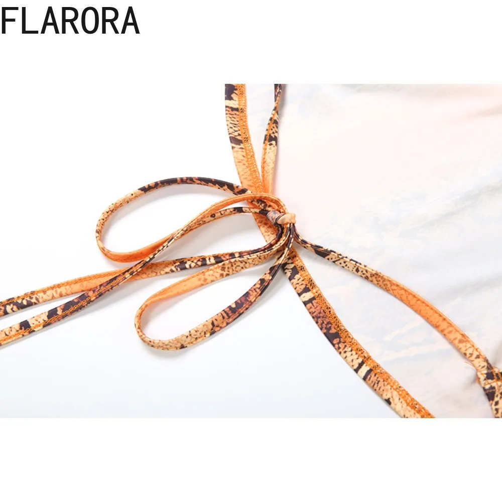 FLARORA مثير اعوج طباعة قطعتين مجموعات امرأة الرسن عارية الذراعين تانك القمم و نحيل السراويل وتتسابق منتصف الليل نادي الحفلات