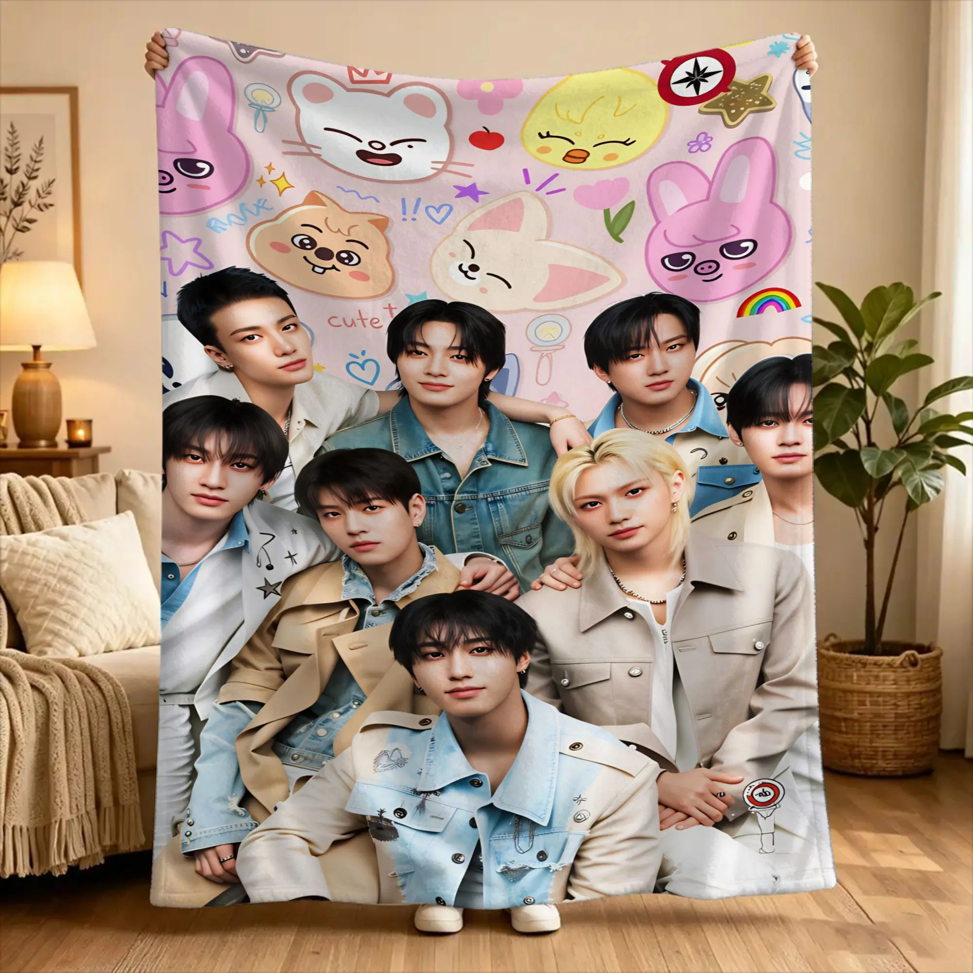 KPOP S-Strays Blanket For kids  Super Soft Aesthetic Plush Bedding Throws For Couch Chair Decorative Flannel Bedspread Bed Cover