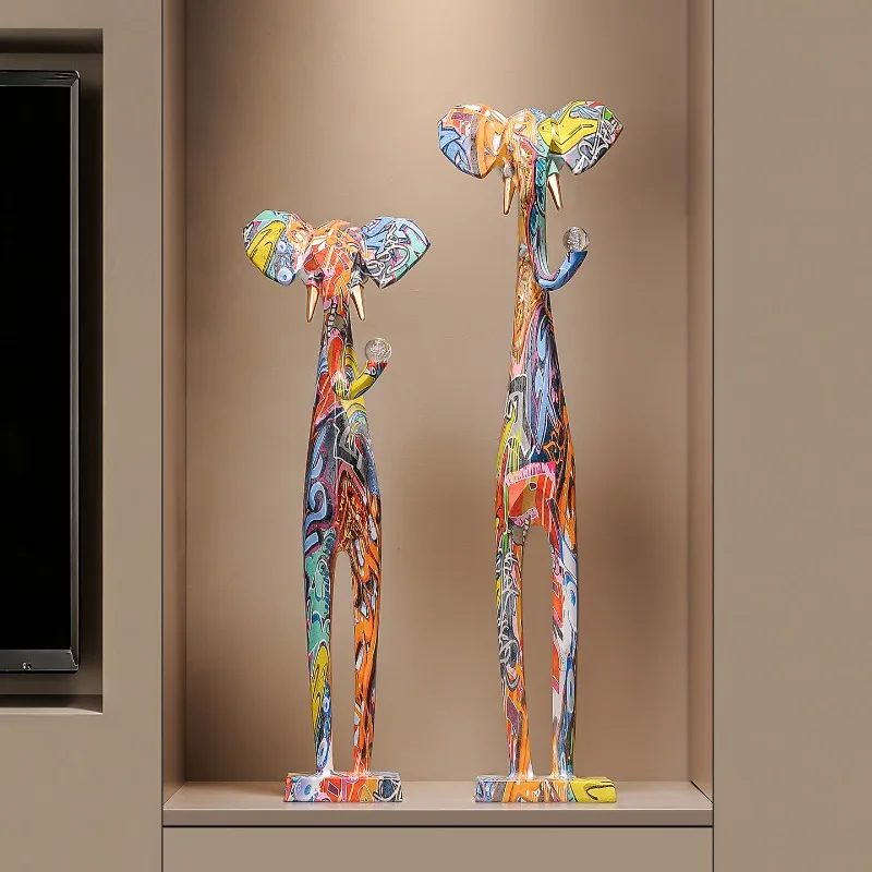 Home Decor Abstract Color Elephant Ornament Sculpture Living Room TV Cabinet Entrance Vertical Height Art Statue Decoration Gift