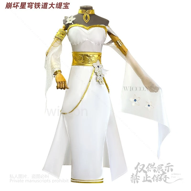 Anime Game Honkai Star Rail Cosplay Tribios Costume Big Tribbie Red Wigs White Long Dress Gold Accesory Props Female Halloween
