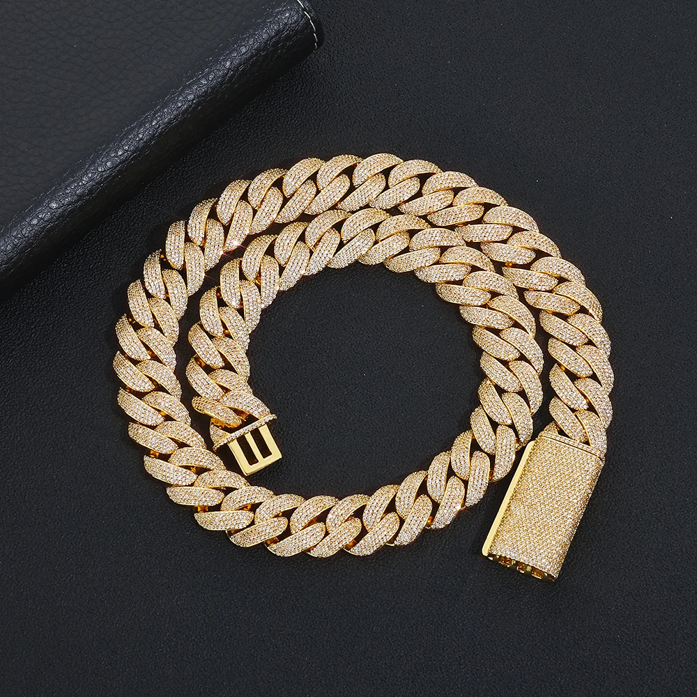 

NY Men's 17.5mm 5 Rows Sparkling Diamond Cuban Link Necklace Iced Out Brass Cubic Zirconia Exquisite Luxury Hip Hop Jewelry Gift