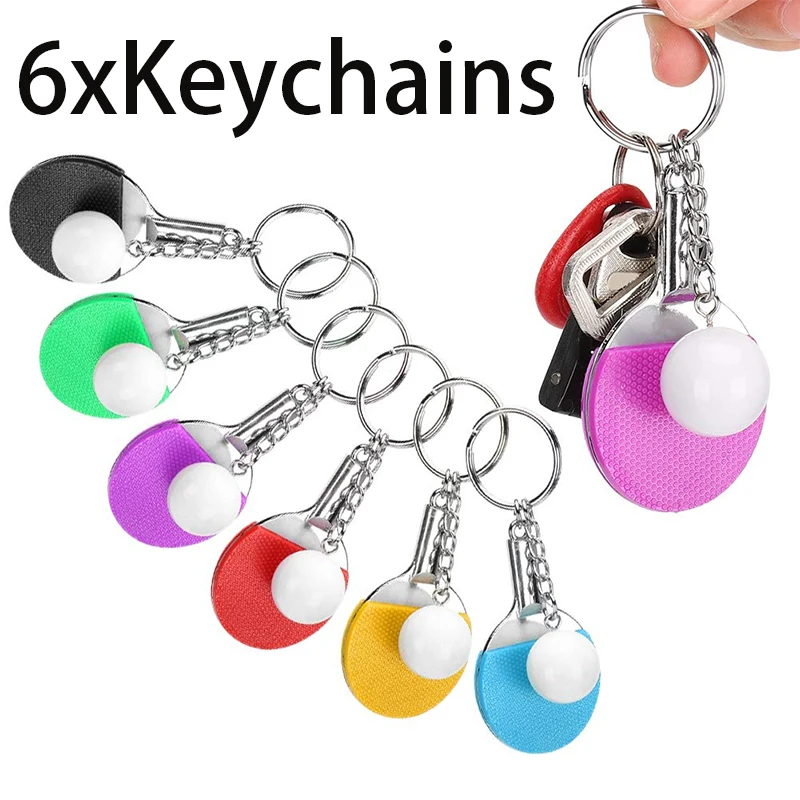 6Pcs Racket Keychain Table Tennis Keychain Pingpong Keyring Birthday Decoration for Girl Car Decor