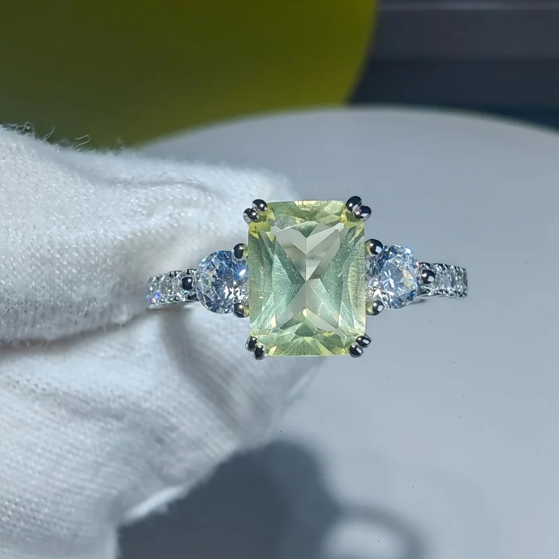 

SGARIT Jewelry natural lemon crystal 2ct Square Radenche S925 Sterling Silver Wedding Engagement Ring for Women