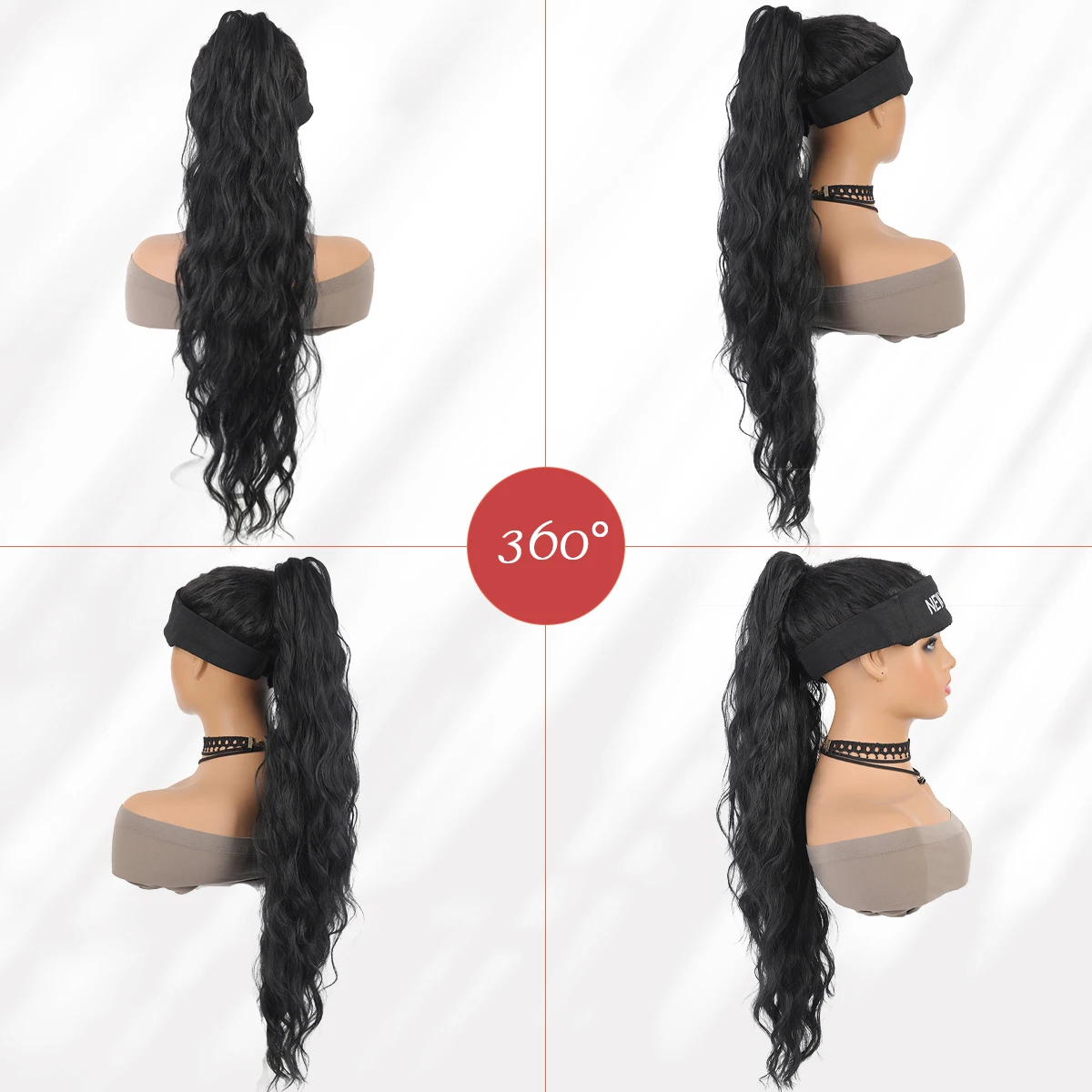 DIFEI Synthetic water ponytail hair extension clip on woman's ponytail hair accessories long curly wig natural curly black image 4