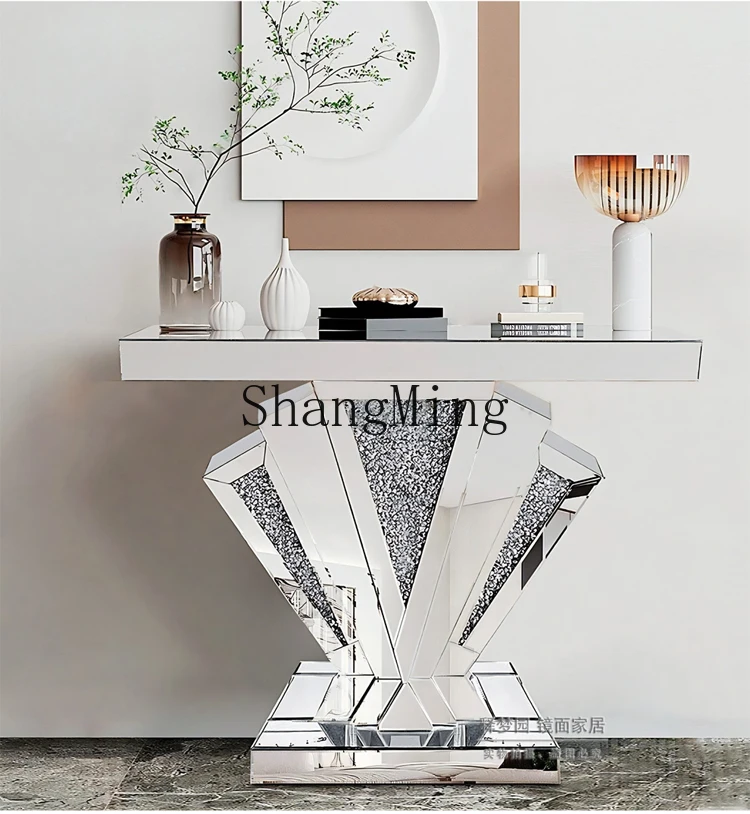 CL Mirror Entryway Table Light Luxury Style Modern Living Room Entryway Wall-Mounted End View Table Storage Rack Entryway Table