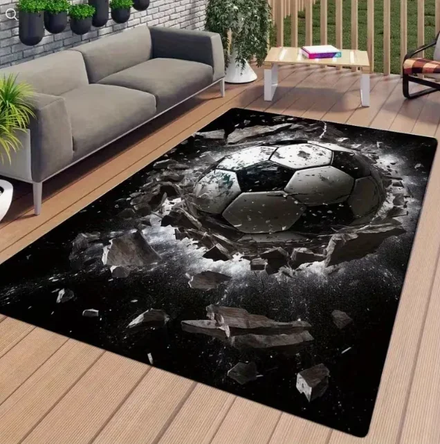 Black and White Football Ball Print Home Carpet Suitable Bedroom Living Room Kitchen Bathroom Camping Yoga Holiday Decoration
