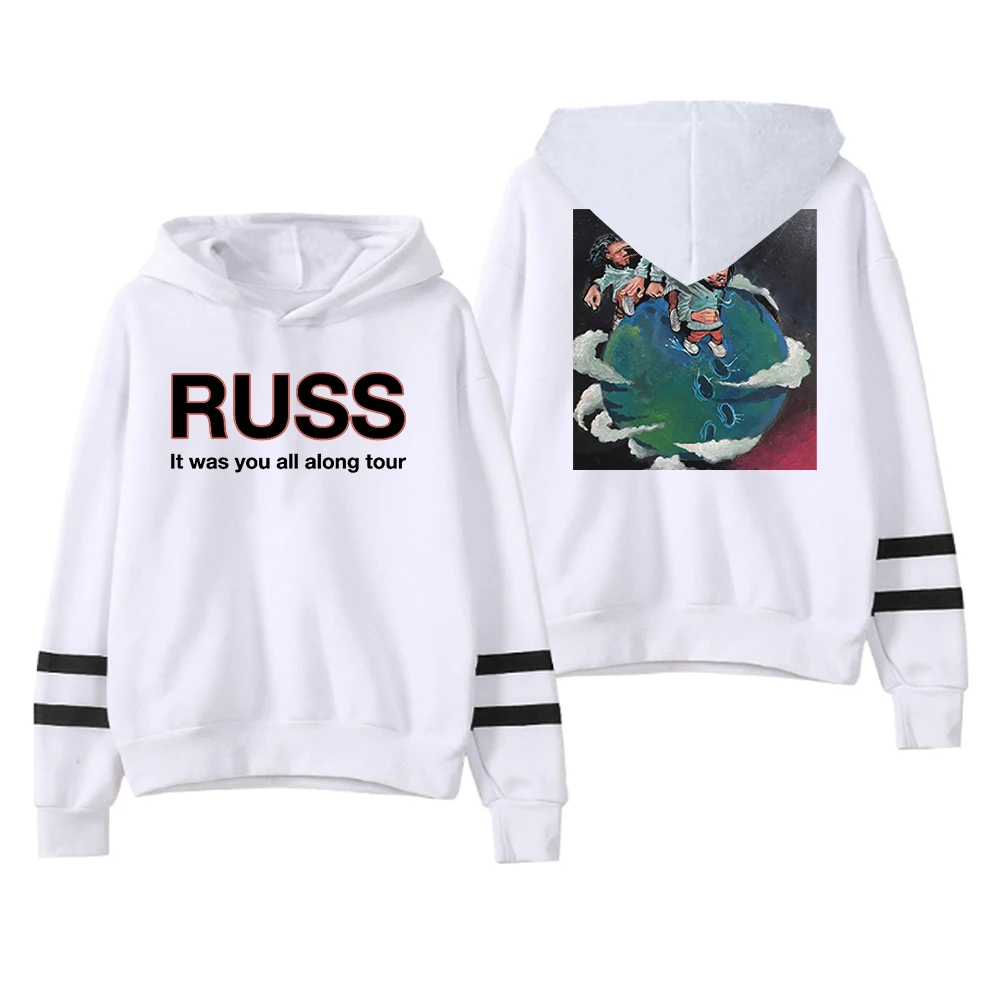 Russ It with You All Along Tour felpa con cappuccio senza tasche barre parallele manica Streetwear donna uomo felpa con cappuccio abbigliamento Hip Hop