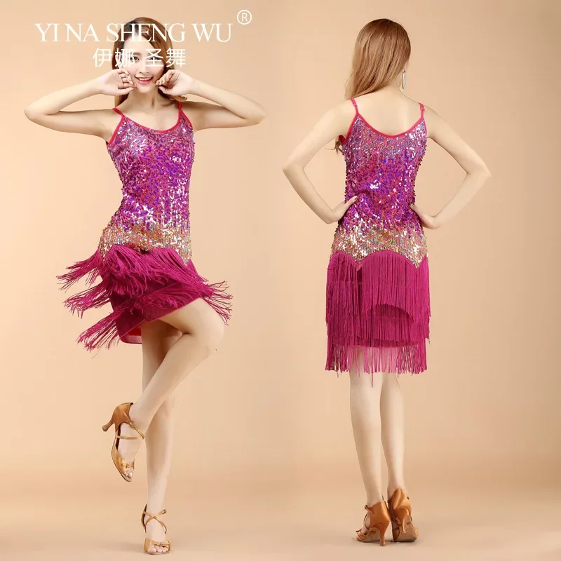 

Женское платье для латинских танцев, платье на бретельках с кисточками, костюм для выступлений ChaCha, танго, румбы, одежда для соревнований, тренировочная одежда для взрослых