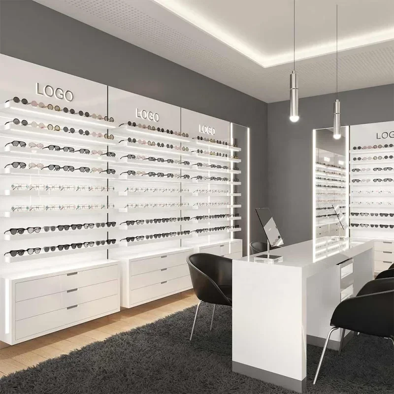custom，Customize Multi-layer Optical Shop Display Shelf and Stand Wood Glasses Display Cabinet Optical Store Furniture with Ligh