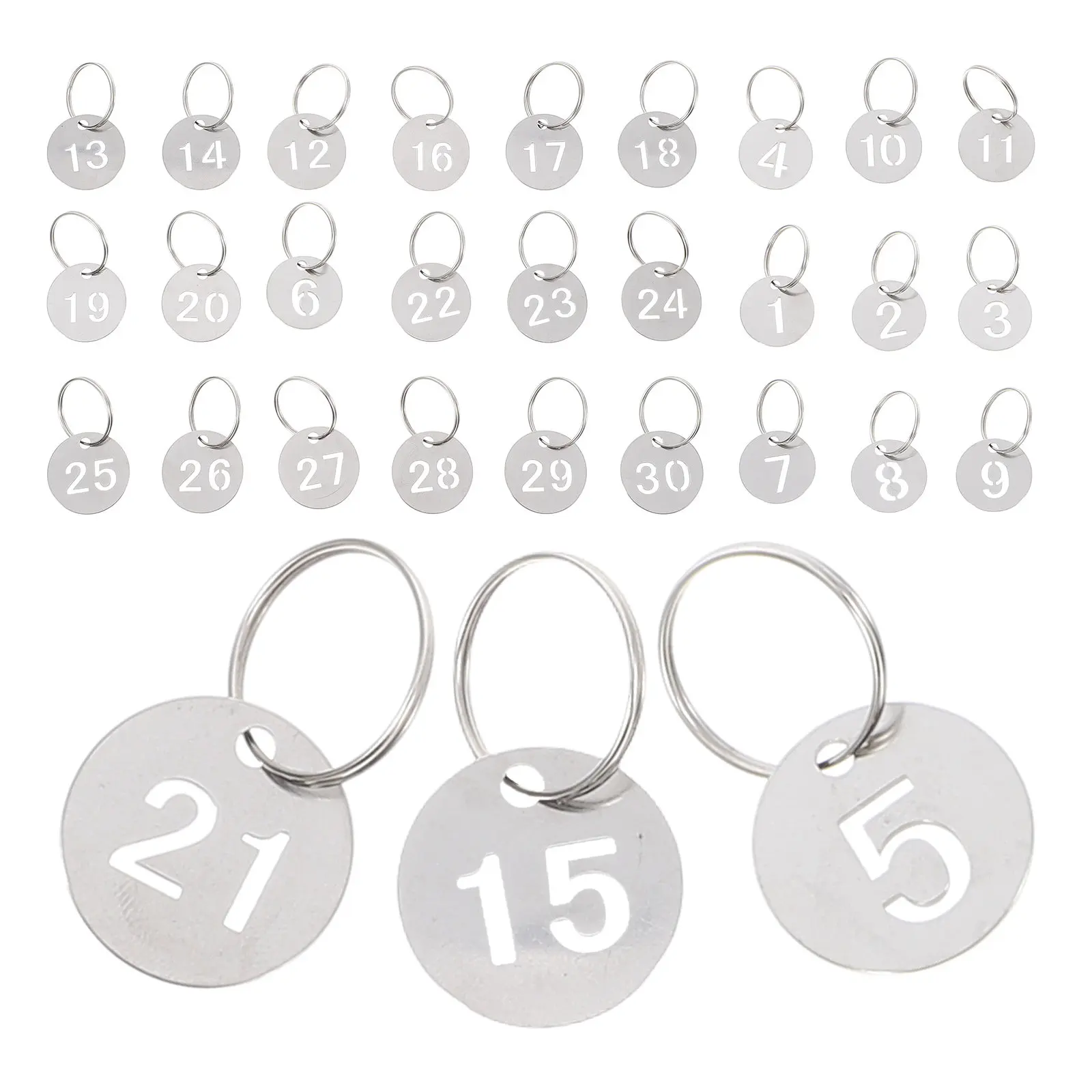 30Pcs Numbered Id Tags Stainless Steel Round Hanging Metal Key Tags Label for Key Organizing Luggage Suitcase Management
