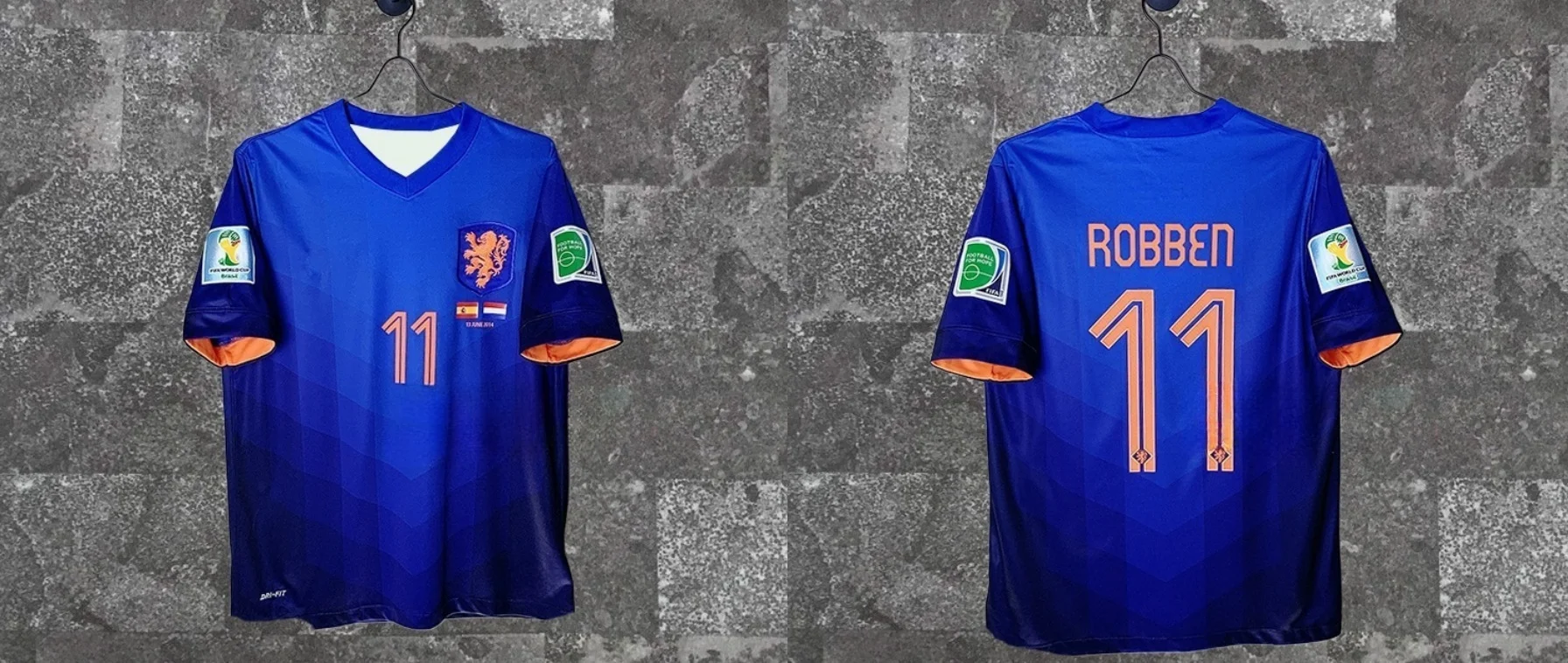 

new Netherlands Jersey 2014 Retro Blue No.11 Robben Van Persie Sneijder 3D Print Breathable Comfortable Outdoor Sports T-Shirt
