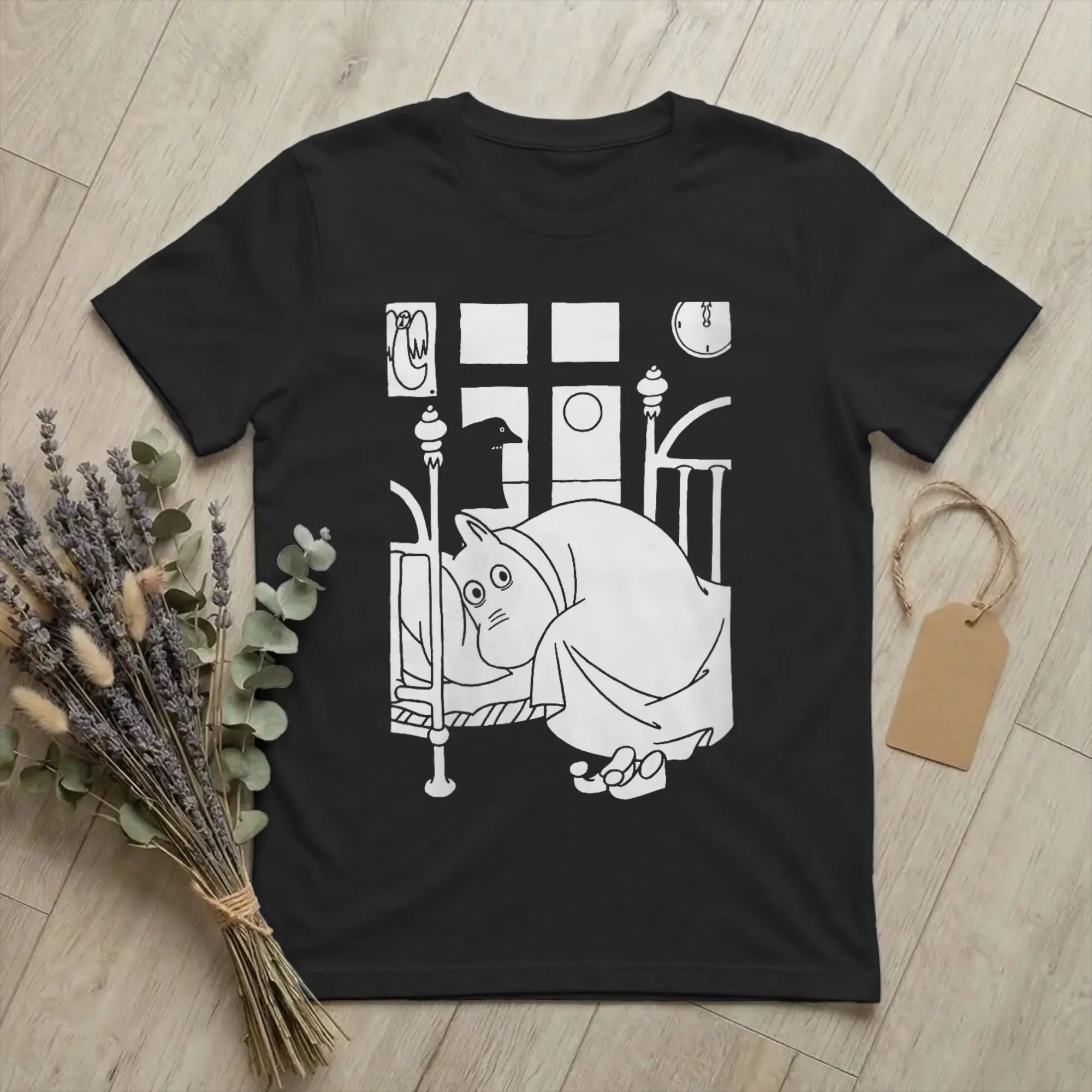 Harajuku Moomings Moomintroll The Groke Lurking In The Night T-Shirt Unisex O-neck Short Sleeve Tops Cotton Summer Top Tee
