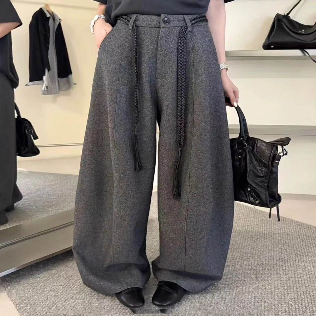 

Корейские свободные повседневные зимние широкие брюки с высокой талией Y2k, женские мешковатые прямые брюки в стиле Харадзюку, спортивный стиль, модная одежда 2023 г.