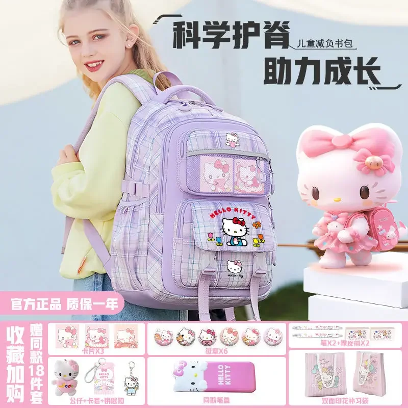 Sanrio tas punggung kapasitas besar anak, tas sekolah kapasitas besar, tas ransel kartun Hello Kitty, tas sekolah anak-anak, baru Hellokitty