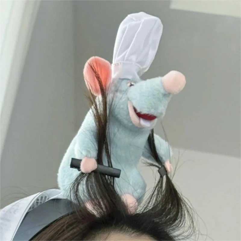 Ratatouille Hair Bands Quirky Wind Cartoon Plush Doll Rat Clip Disney Mice Plush Toy Cute Headband Hair Accessories Hair Bands