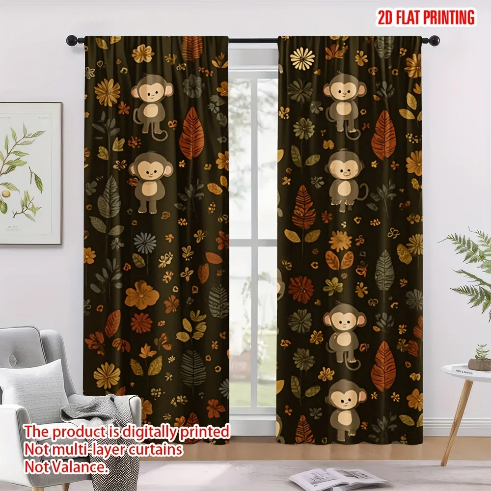 Cartoon monkey and flower curtains, pole-mounted installation. Suitable for living rooms, bedrooms, dining rooms and hotels.