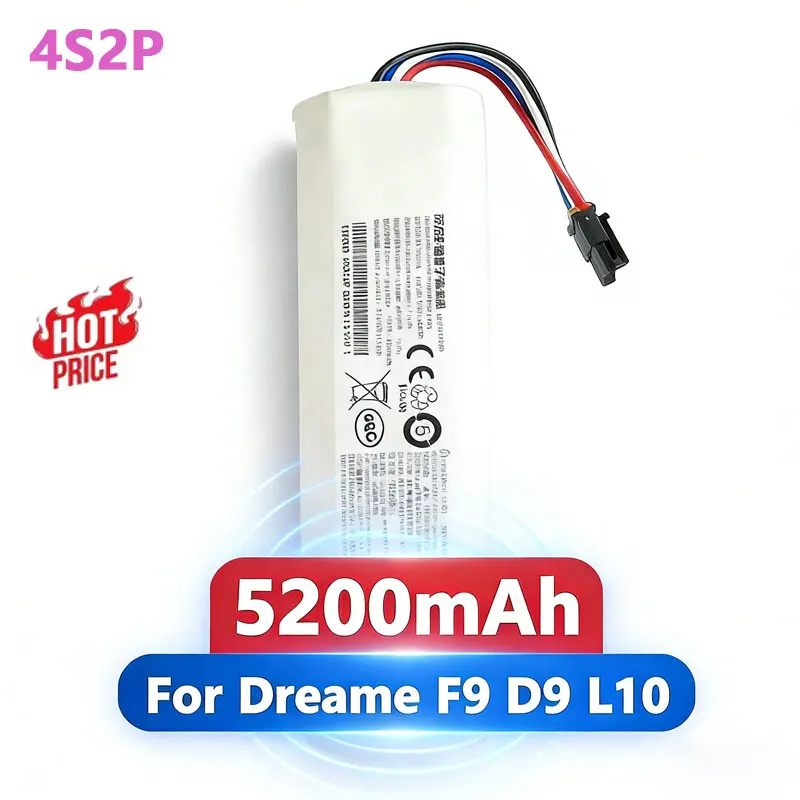 

Аккумулятор 14.4В 5.2Ач для роботов-пылесосов, совместимый с Dreame F9 D9 L10 Z10 Pro Plus MAX RLS3 RLS3D RLS5 RLS
