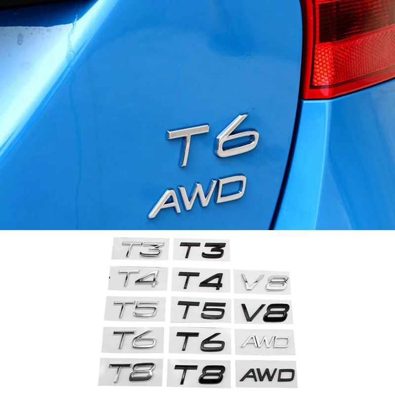 T3 T4 T5 T6 T8 V8 TO AWD Car Body Trunk Emblem Sticker for Volvo V40 S40 S60 XC60 XC90 Auto Badge Exterior Accessories