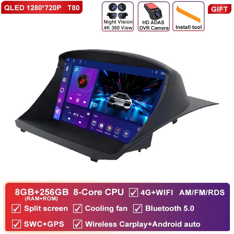 Autoradio Carplay Android Voor Ford Fiesta Mk 6/MK 7 2008-2019 Multimedia Video Player touchscreen Auto stereo Navigatie GPS