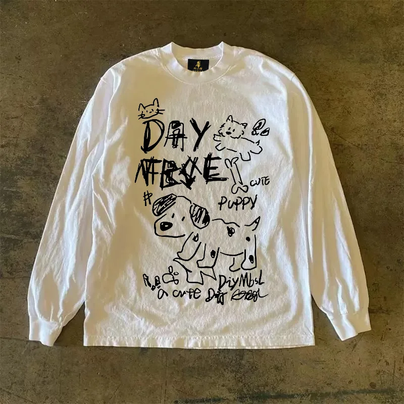 Long Sleeve 310 Pure Cotton Double Thread T-Shirt Unisex American Style Printed Casual Top for Men And Women