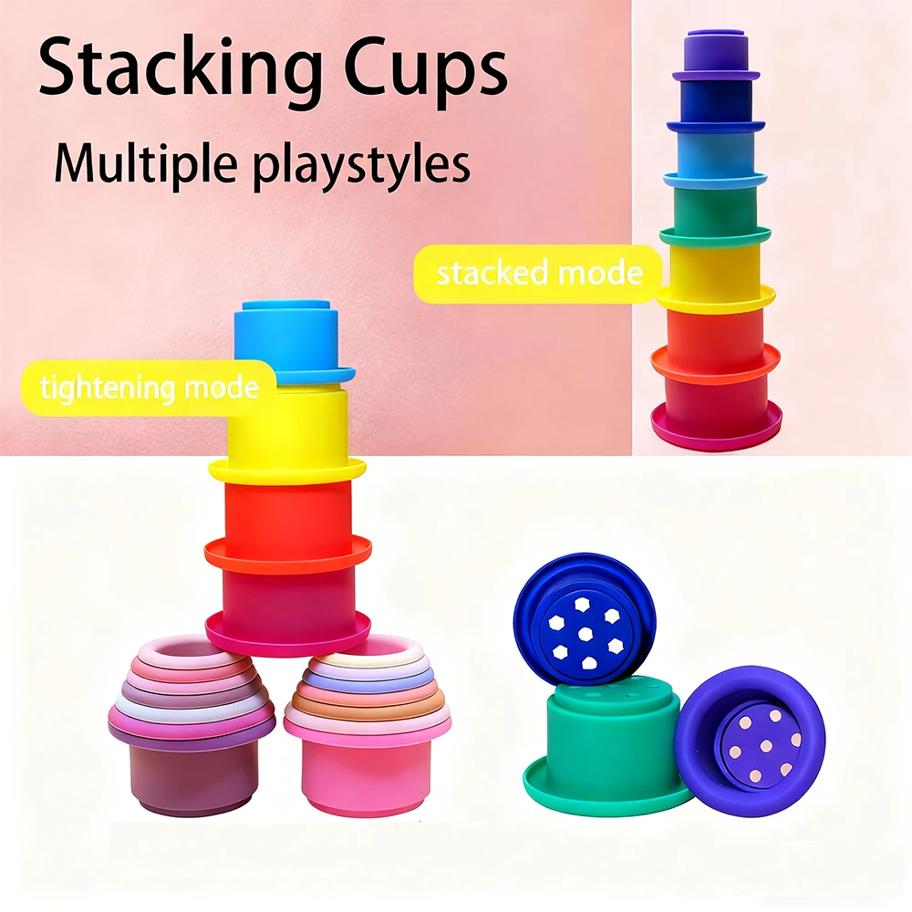 Kids Fun Number Letters Stacking Cup Baby Montessori Early Educational Sensory Puzzle Stack Speed Games Toys for Children Gifts